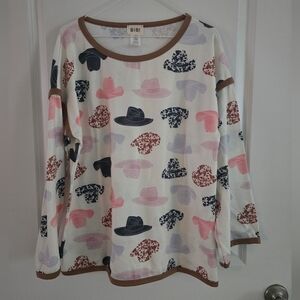 Bibi Western Beige And Pink Hat Print Long Sleeve Top
